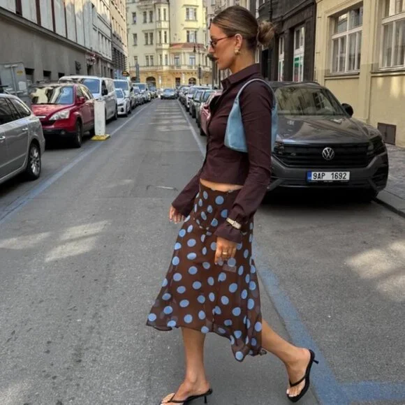 NWT Zara Polka Dot Asymmetric Skirt